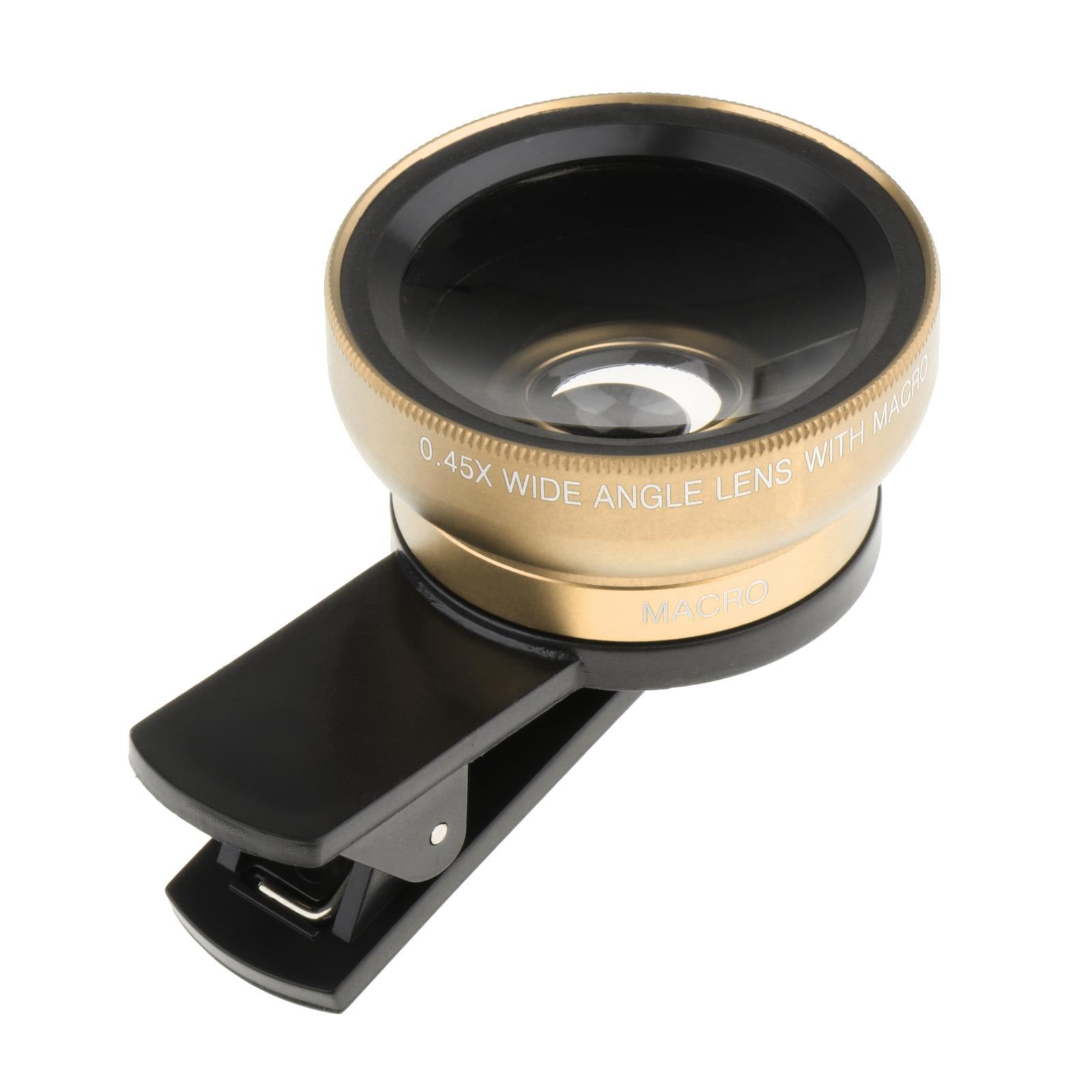 2-in-1 Phone Camera Lens Macro / Wide Angle Lens Clip Carry Pouch Gold