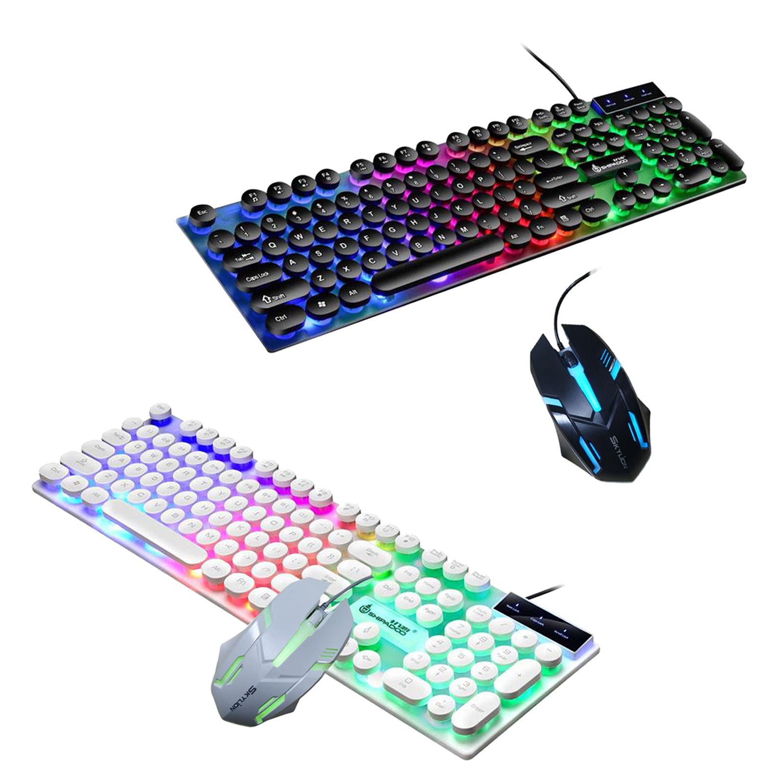 USB Wired RGB Rainbow LED Backlit Gamer Mouse and Keyboard Set Black