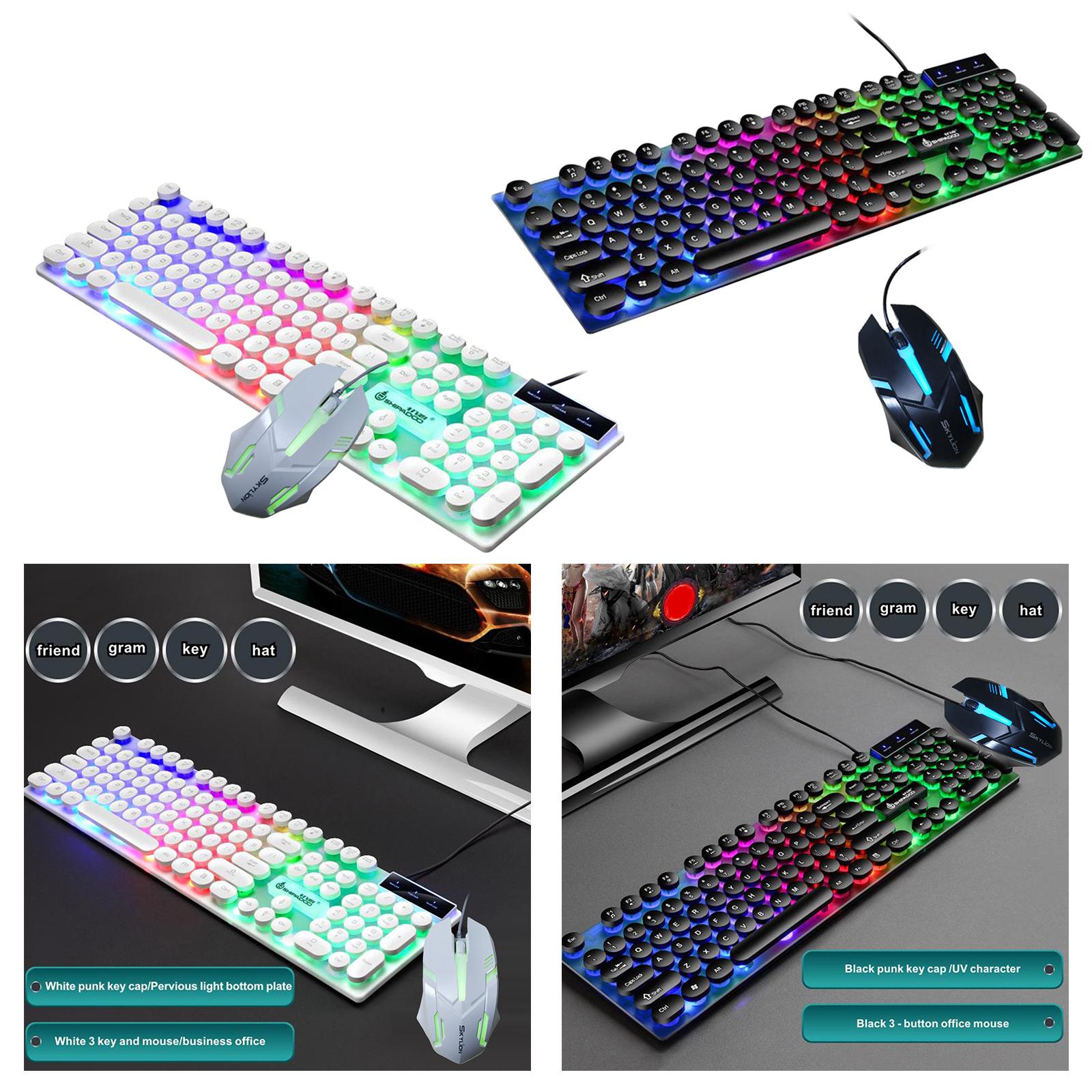 USB Wired RGB Rainbow LED Backlit Gamer Mouse and Keyboard Set Black