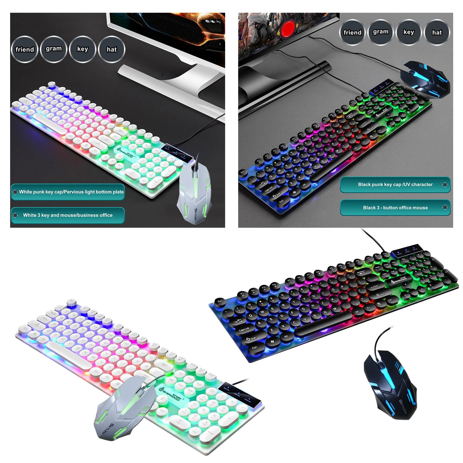 USB Wired RGB Rainbow LED Backlit Gamer Mouse and Keyboard Set Black