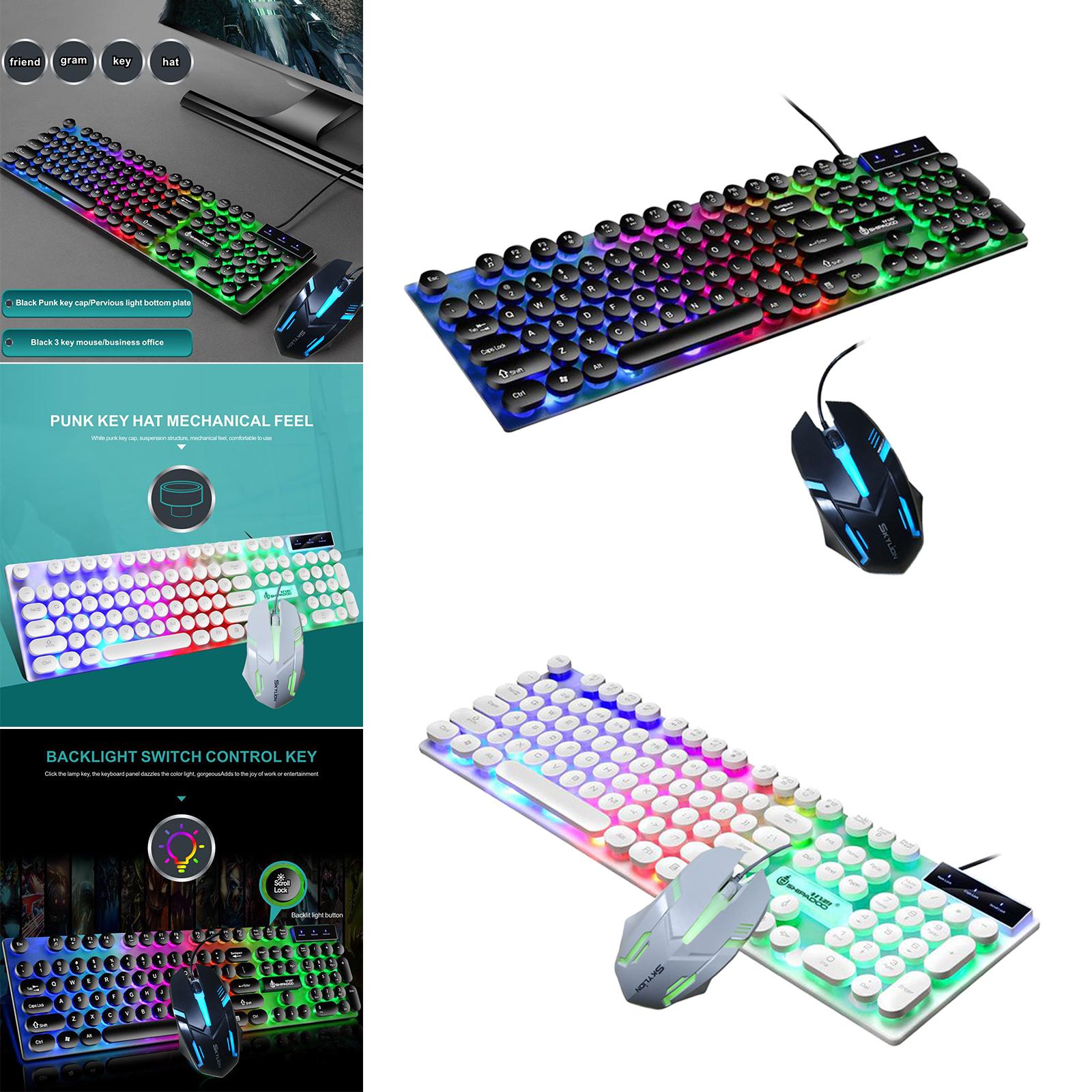 USB Wired RGB Rainbow LED Backlit Gamer Mouse and Keyboard Set Black