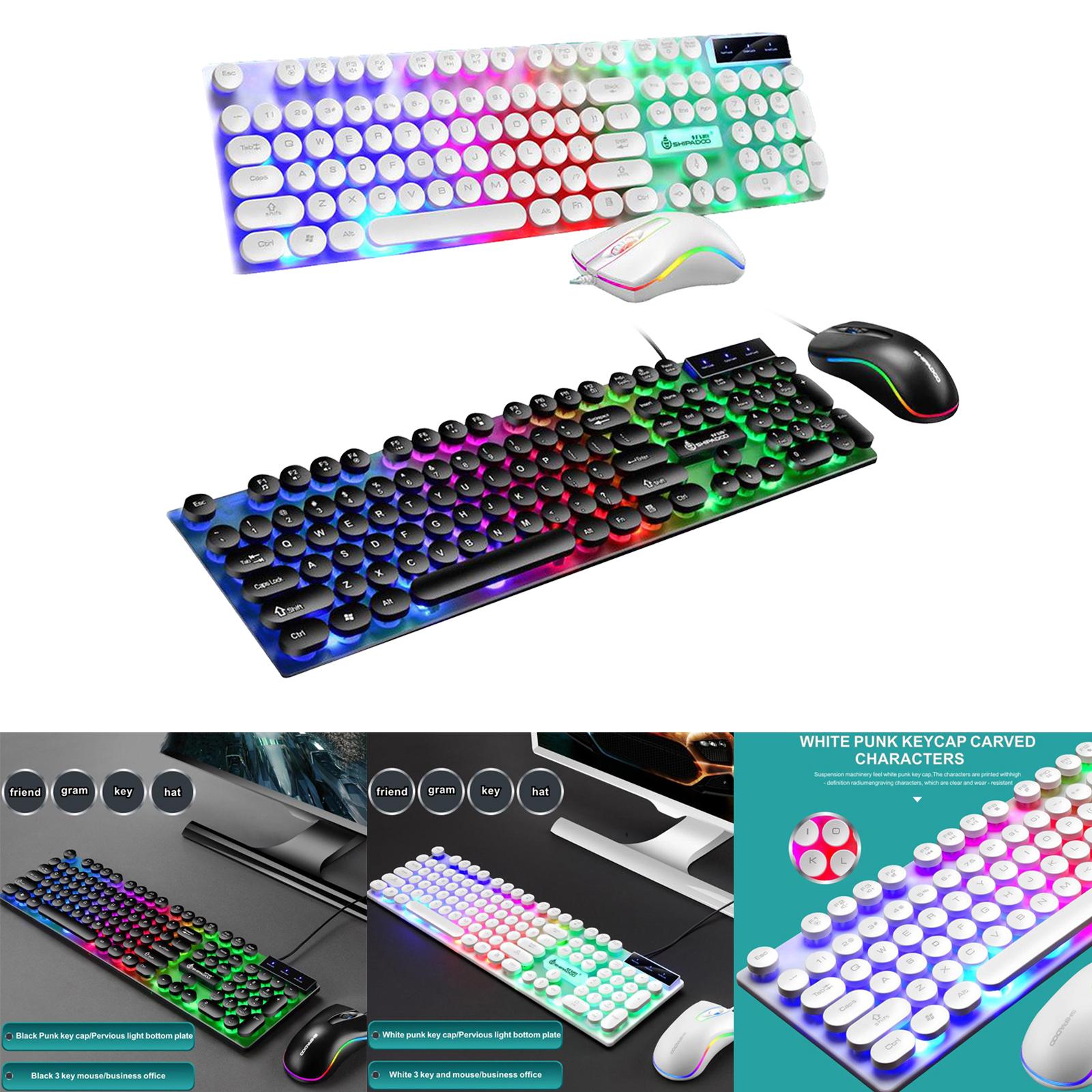 USB Wired RGB Rainbow LED Backlit Gamer Mouse and Keyboard Set Black