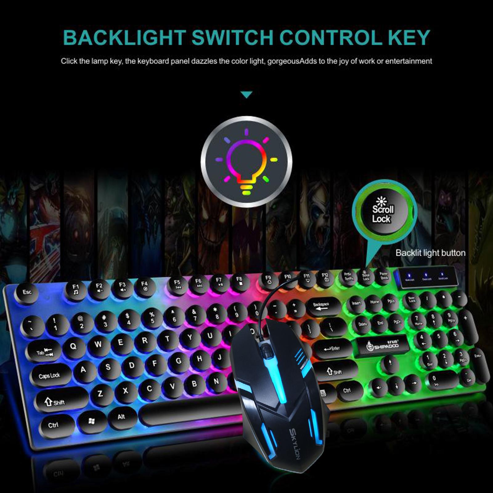 USB Wired RGB Rainbow LED Backlit Gamer Mouse and Keyboard Set Black