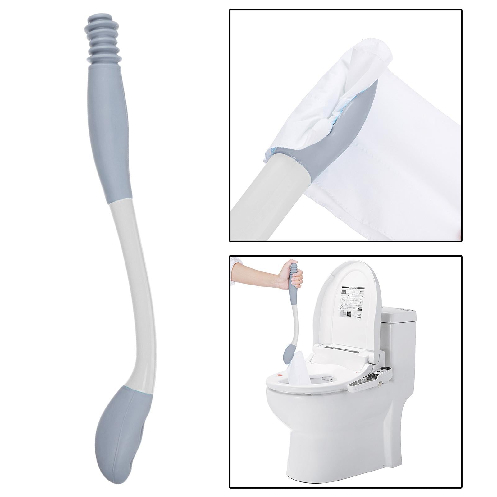 Bottom Toileting Aid Tool Handled Tissue Grip Helper Grey White