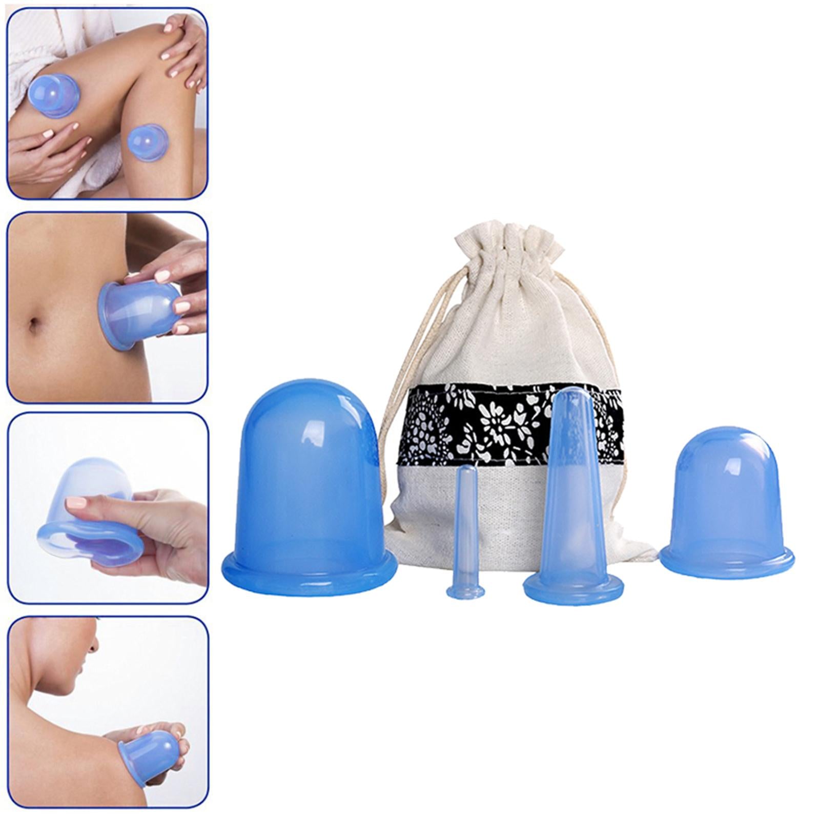 Silicone Cupping Cups Salon Home Eye Back Leg Message &Storage Bag Blue