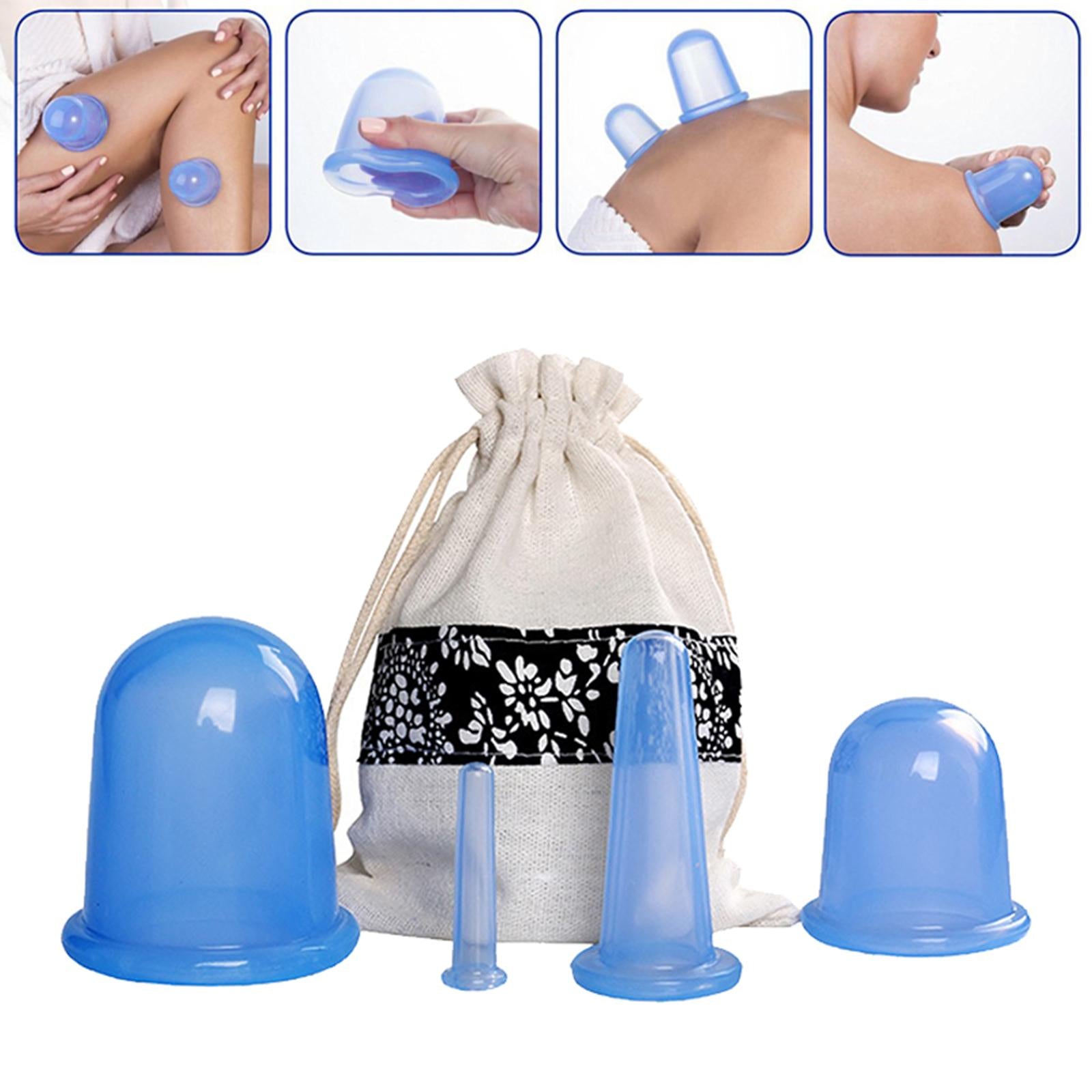 Silicone Cupping Cups Salon Home Eye Back Leg Message &Storage Bag Blue