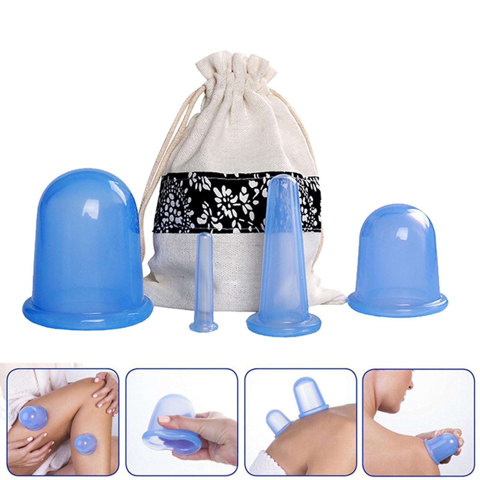 Silicone Cupping Cups Salon Home Eye Back Leg Message &Storage Bag Blue