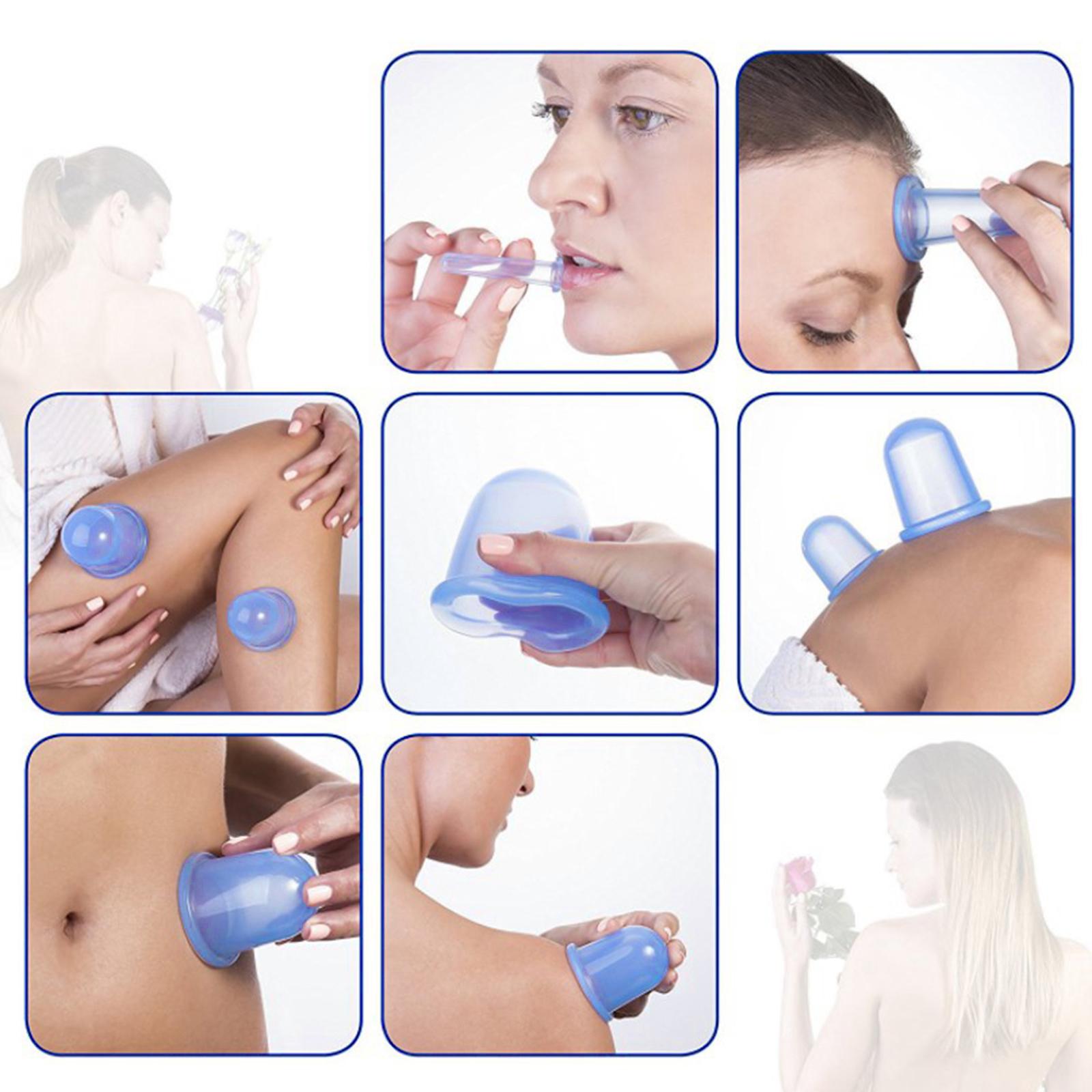 Silicone Cupping Cups Salon Home Eye Back Leg Message &Storage Bag Blue