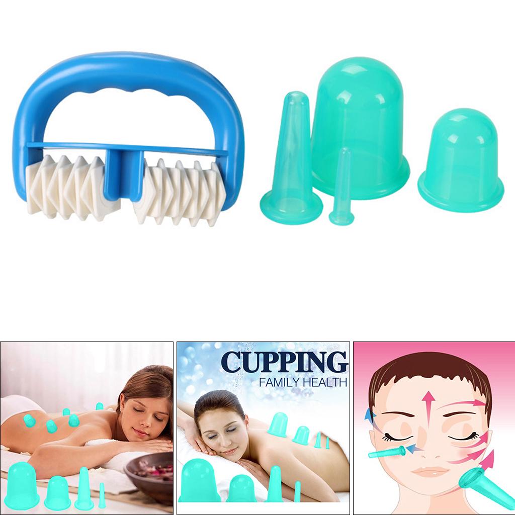 5pcs/Set Massage Roller Cupping Cups Eye Back Leg Full Body Message Green