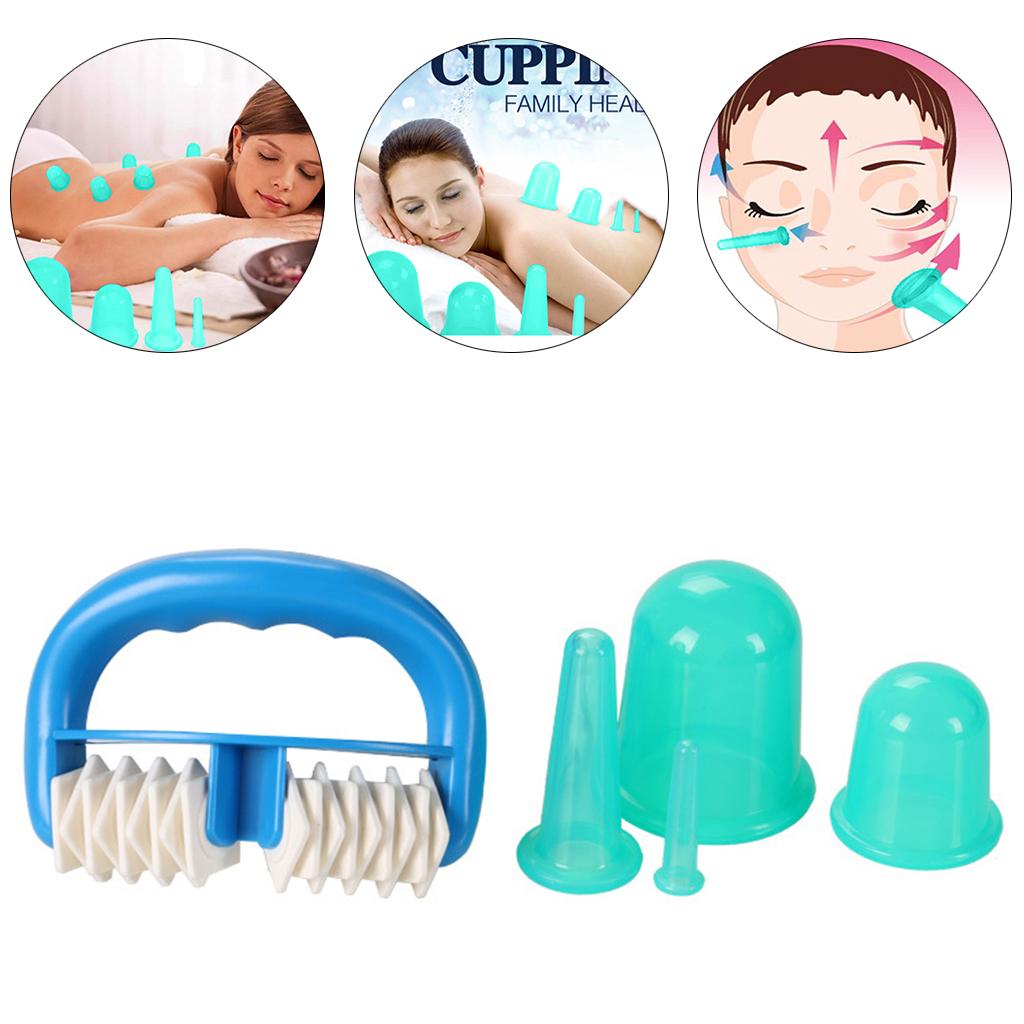 5pcs/Set Massage Roller Cupping Cups Eye Back Leg Full Body Message Green