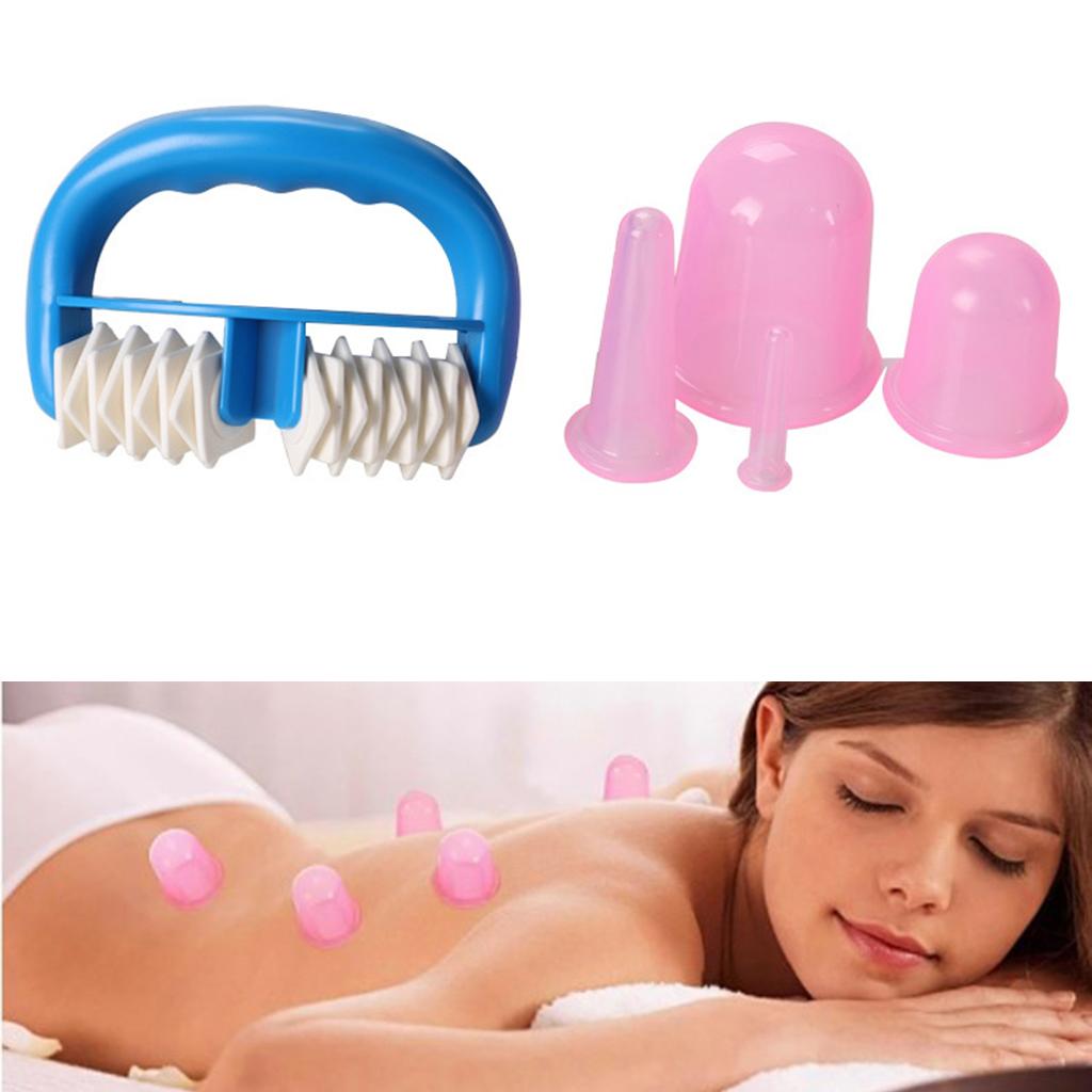 5pcs/Set Massage Roller Cupping Cups Eye Back Leg Full Body Message Pink