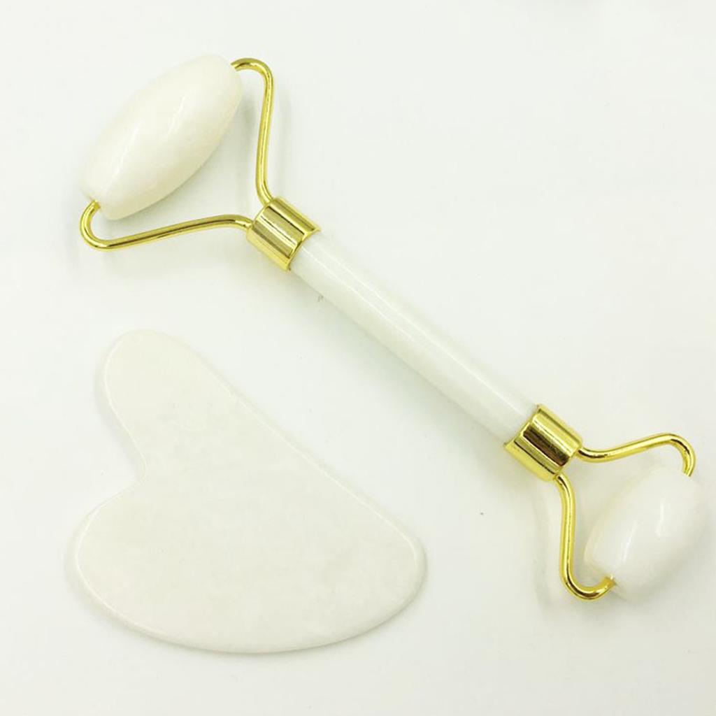 Dual Head Jade Facial Roller Massager Gua Sha Tools Kit Slimming Firming