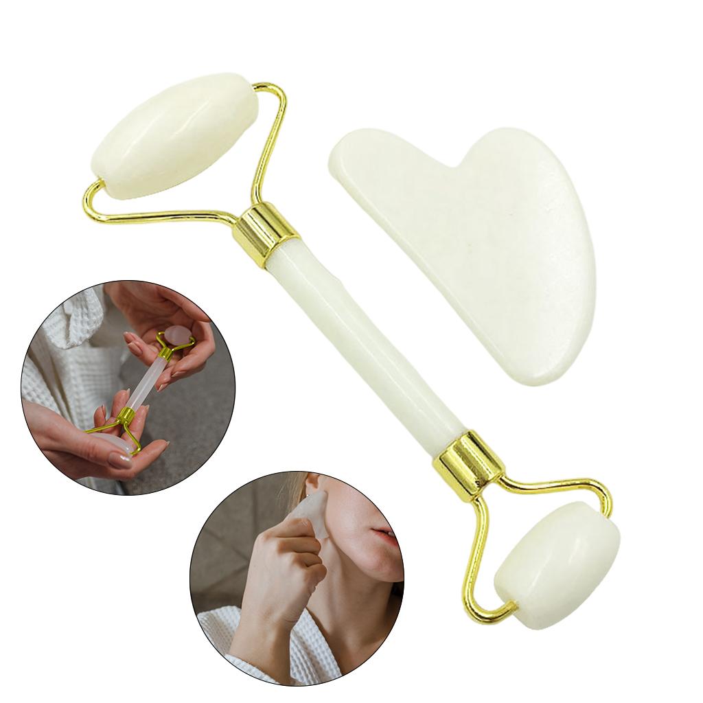 Dual Head Jade Facial Roller Massager Gua Sha Tools Kit Slimming Firming