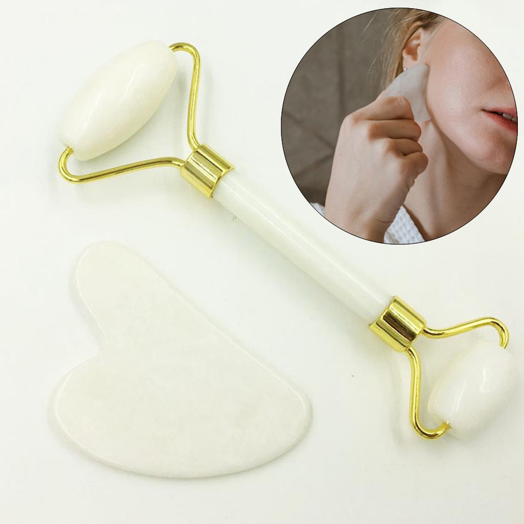 Dual Head Jade Facial Roller Massager Gua Sha Tools Kit Slimming Firming