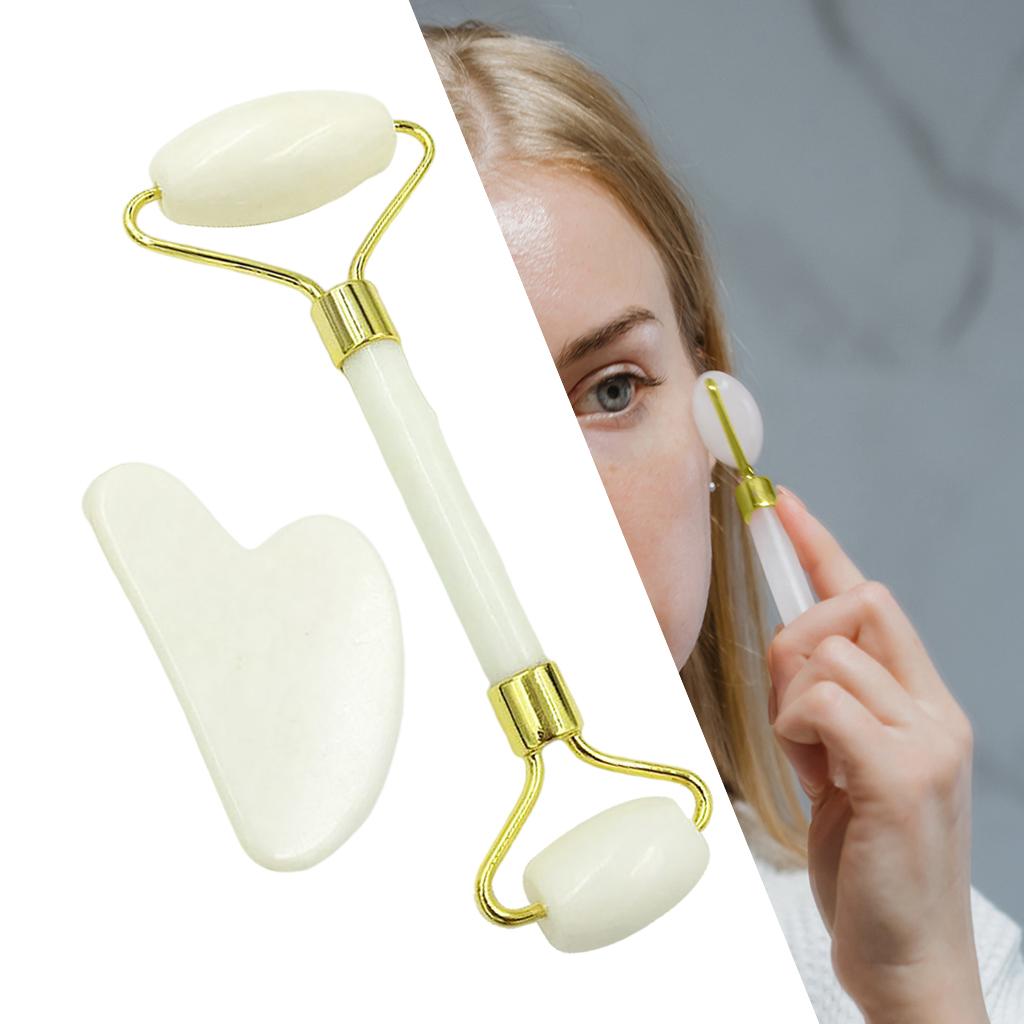 Dual Head Jade Facial Roller Massager Gua Sha Tools Kit Slimming Firming