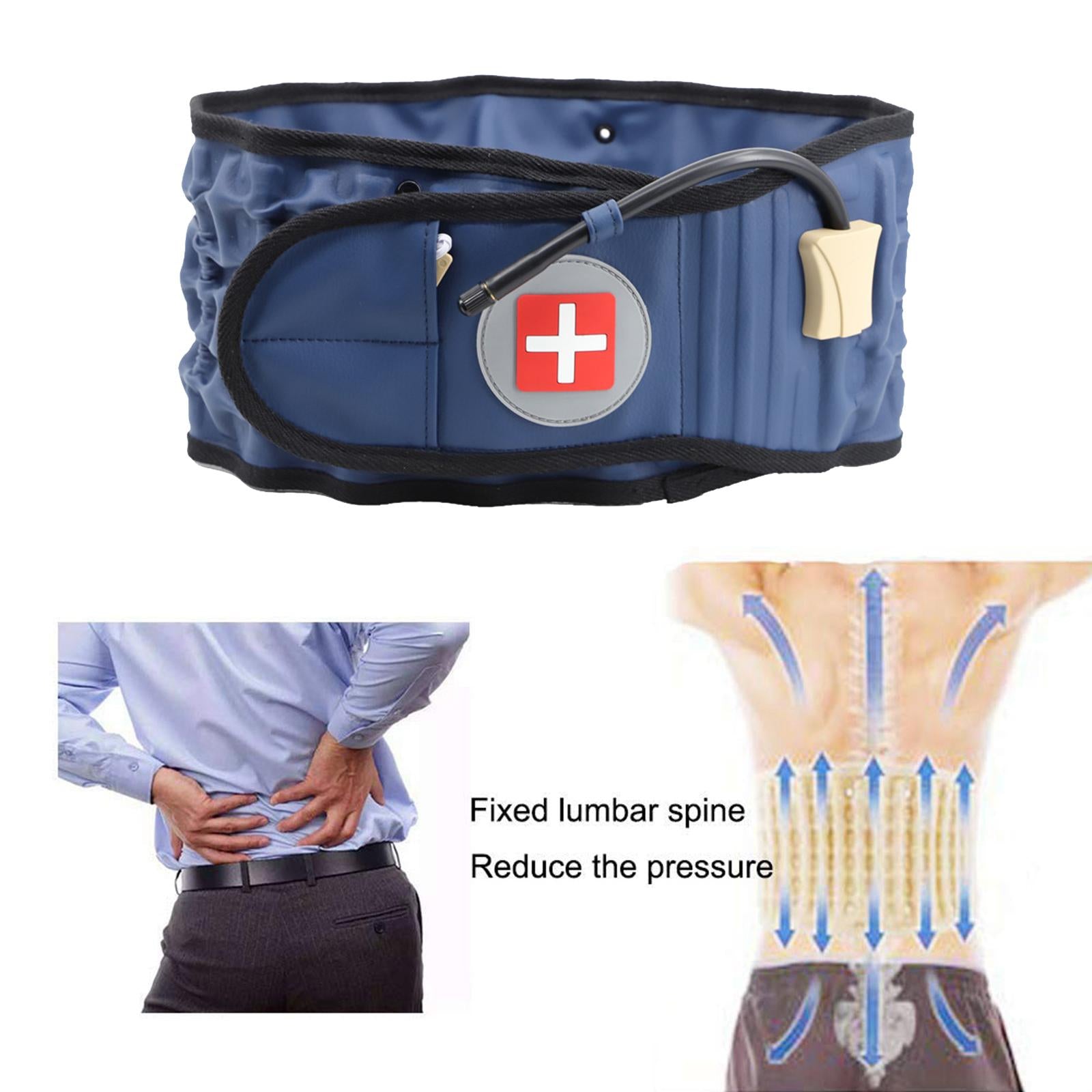 Adjustable Lumbar Inflatable Traction Belt Back Brace  Blue Size M