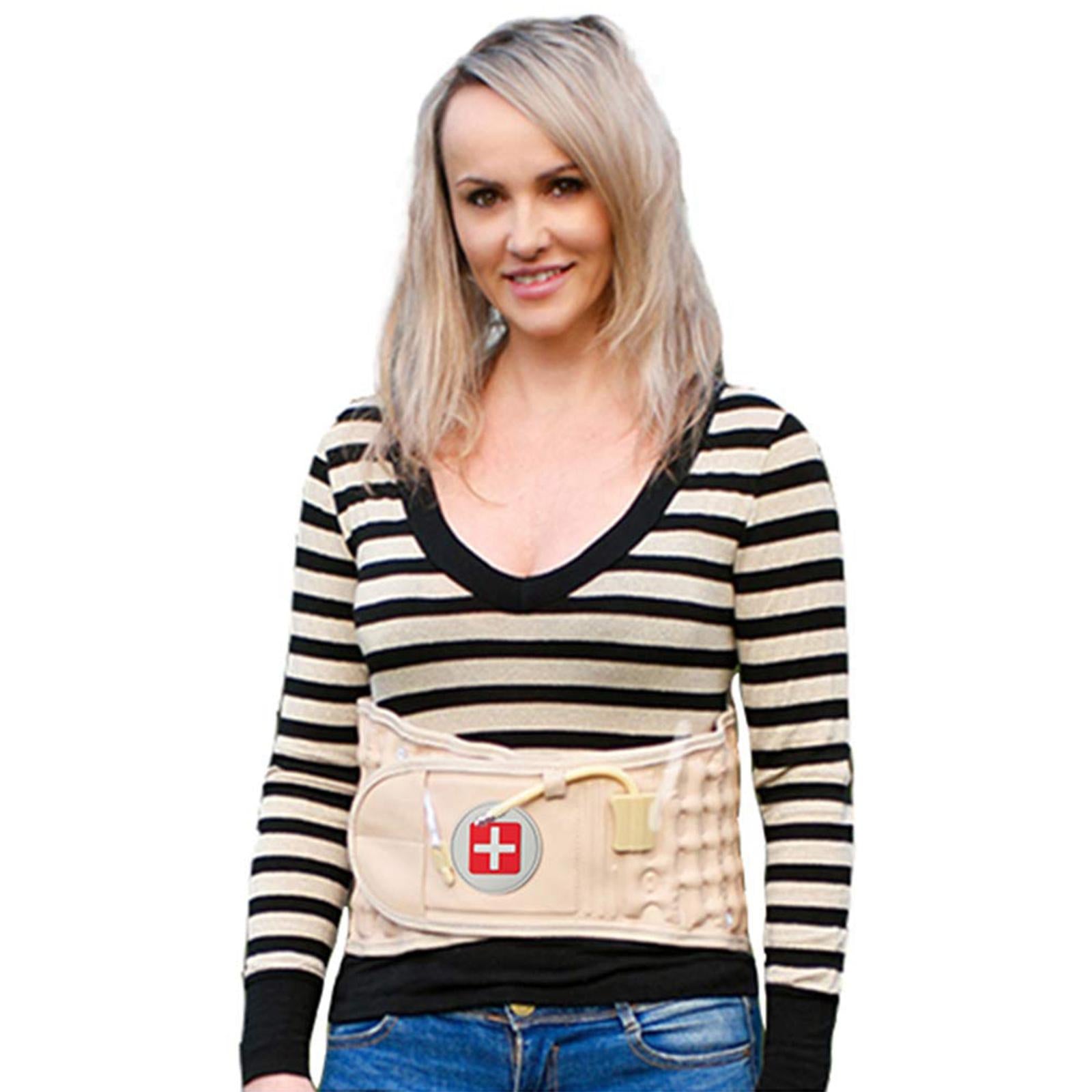 Adjustable Lumbar Inflatable Traction Belt Back Brace  Khaki Size XL