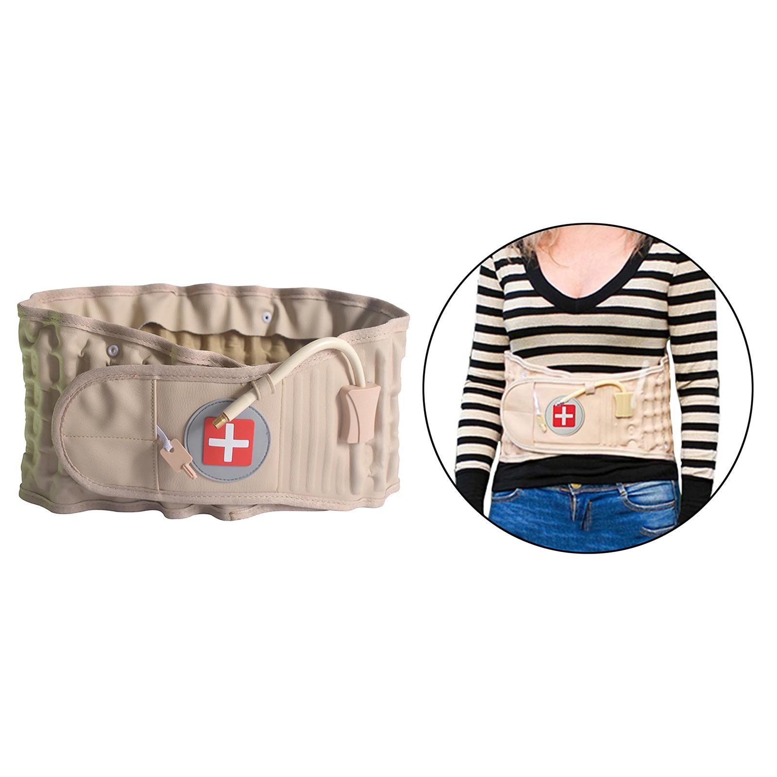 Adjustable Lumbar Inflatable Traction Belt Back Brace  Khaki Size XL