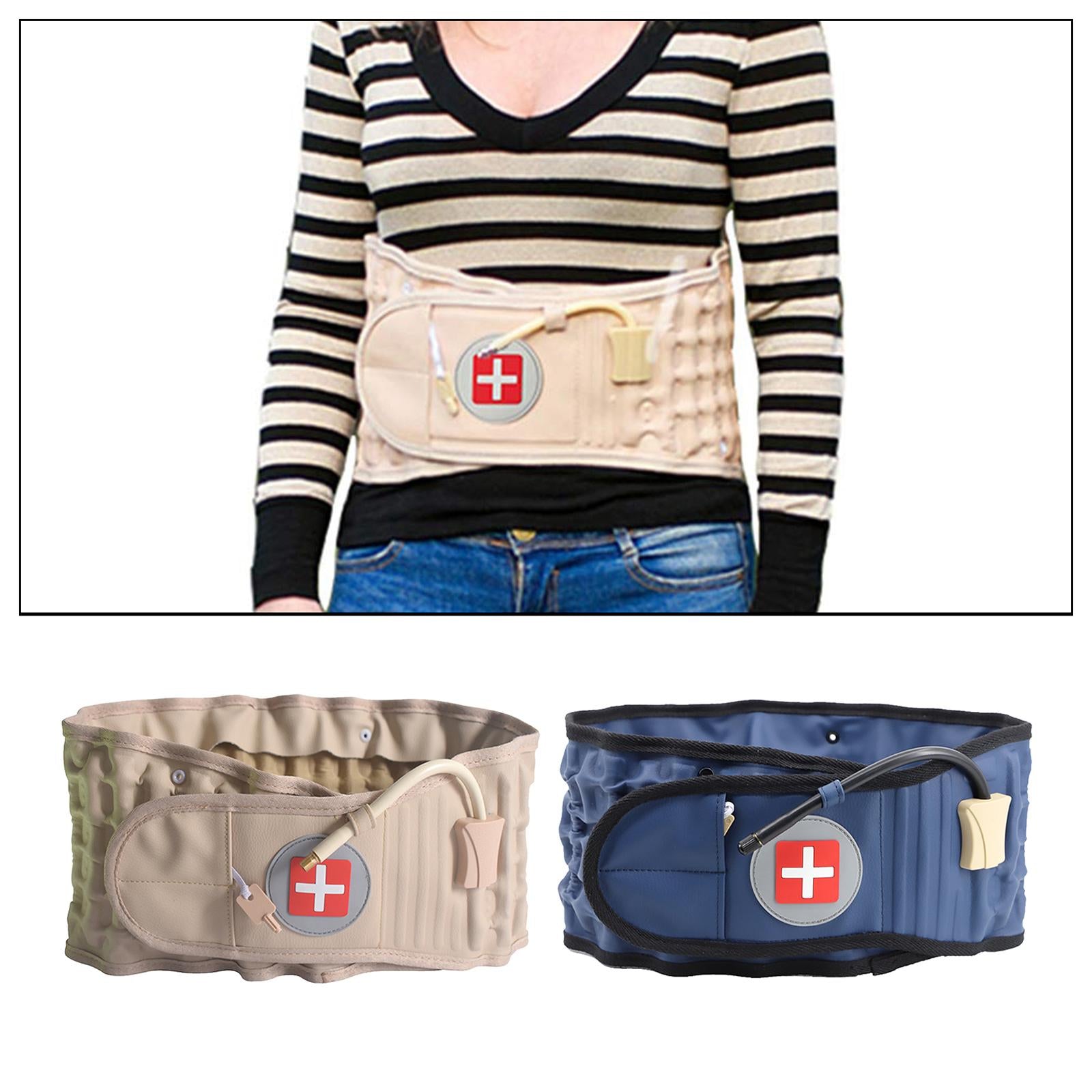 Adjustable Lumbar Inflatable Traction Belt Back Brace  Khaki Size M