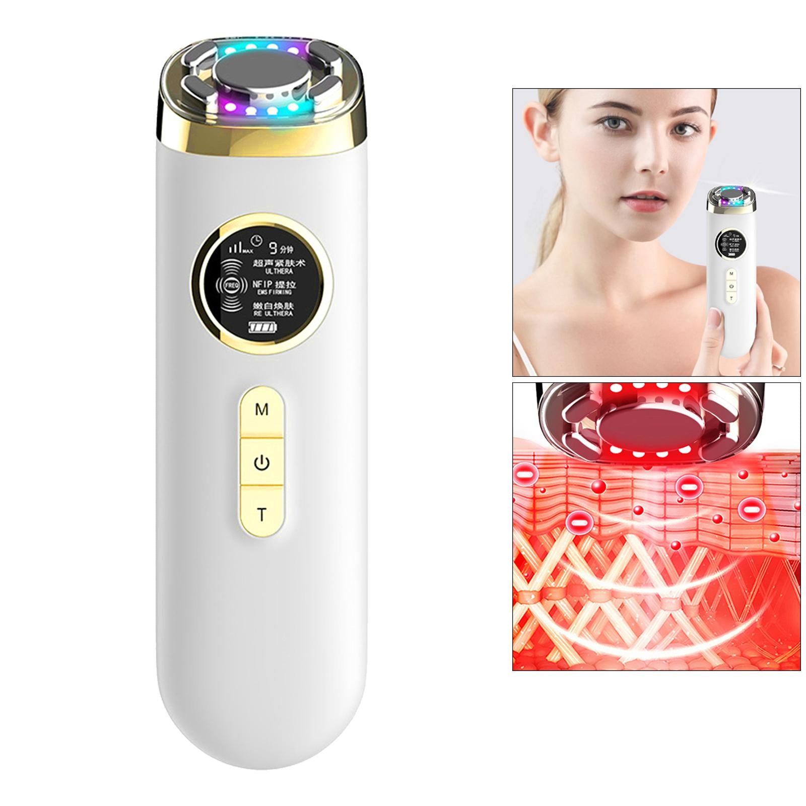 EMS Vibration Red & Blue LED light Beauty Device Face Massager Facial Lift white