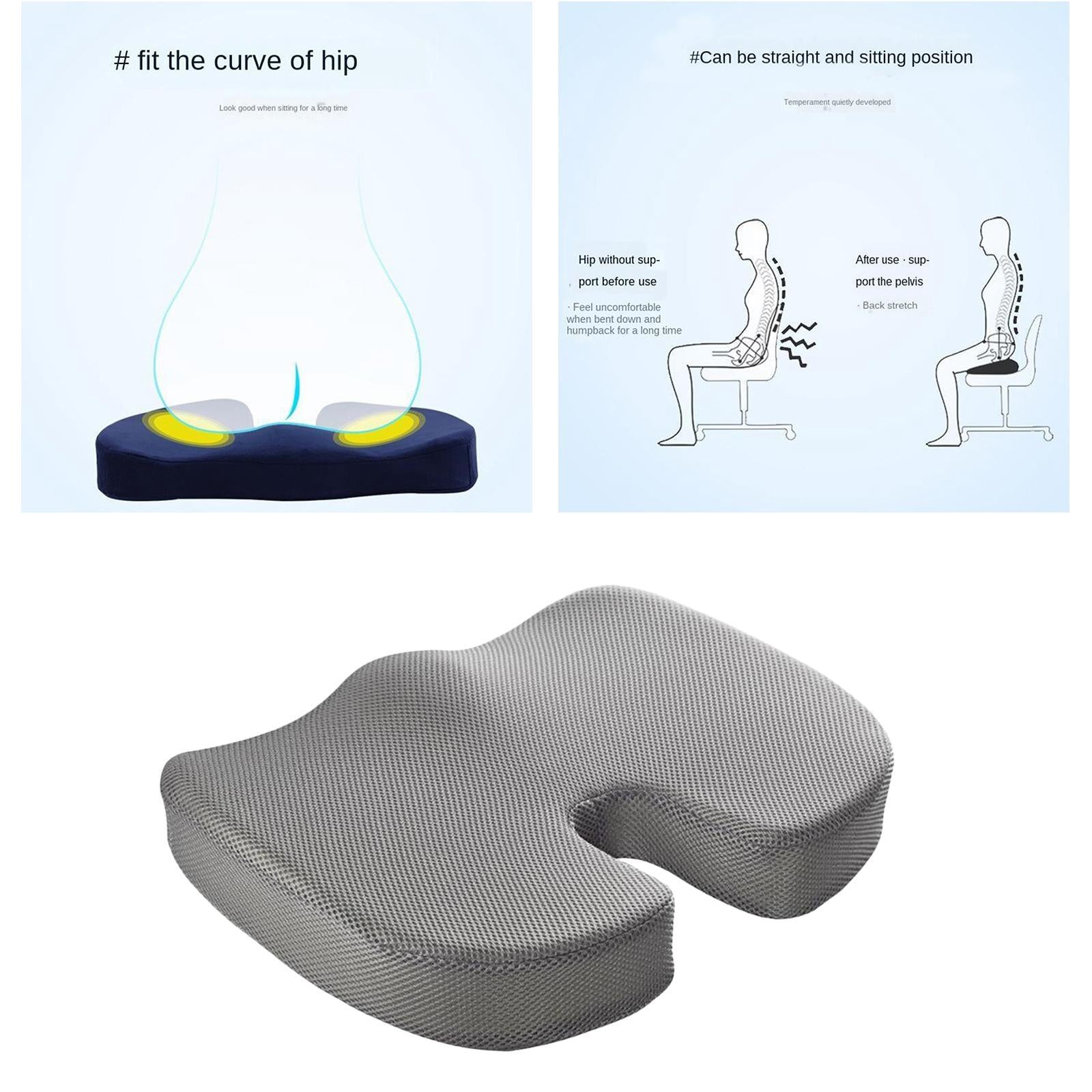 Memory Foam Coccyx Tailbone Seat Cushion Orthopedic Chair Pillow Gray