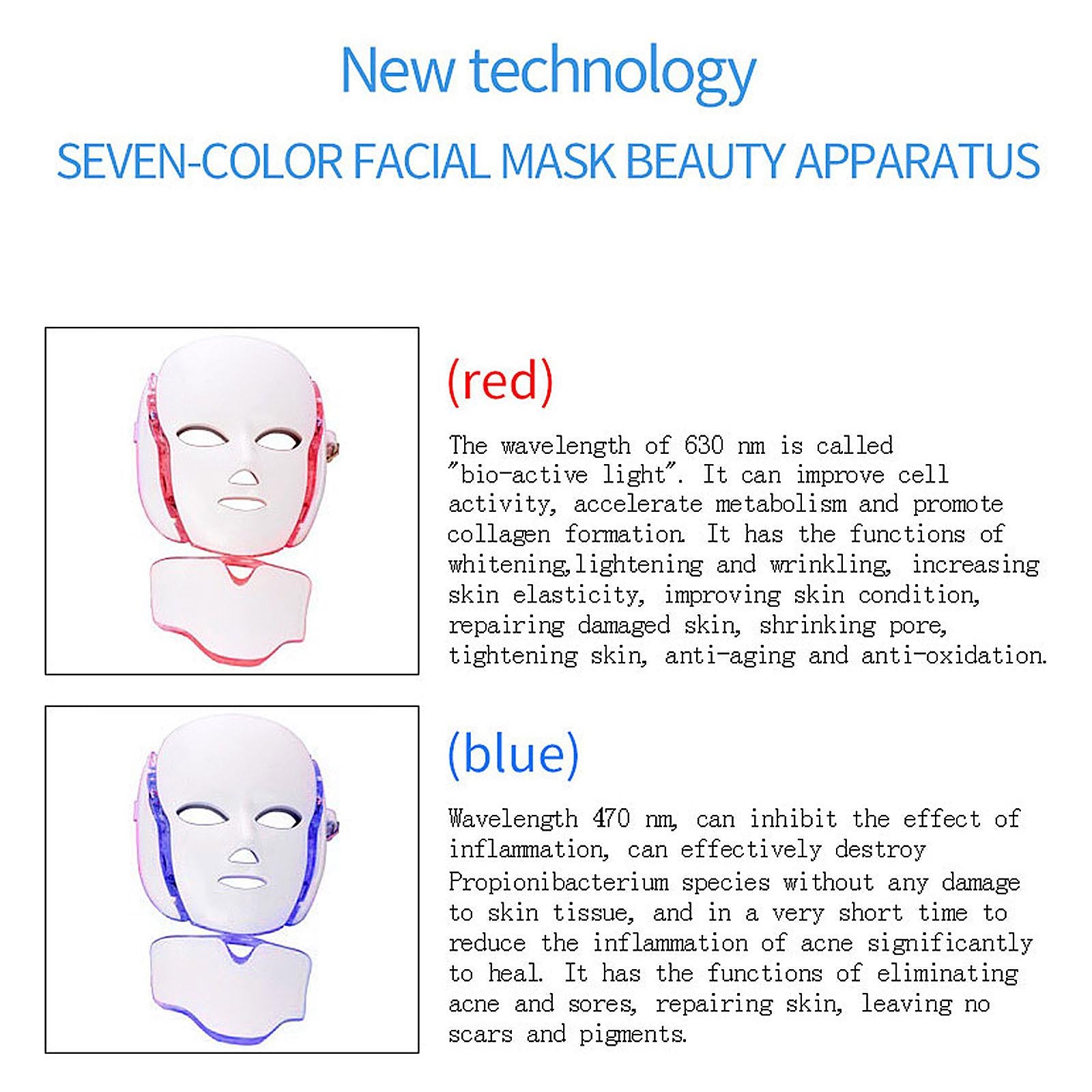 7 Colors LED Photon Face Neck Mask Skin Therapy Anti-Aging Device EU Plug