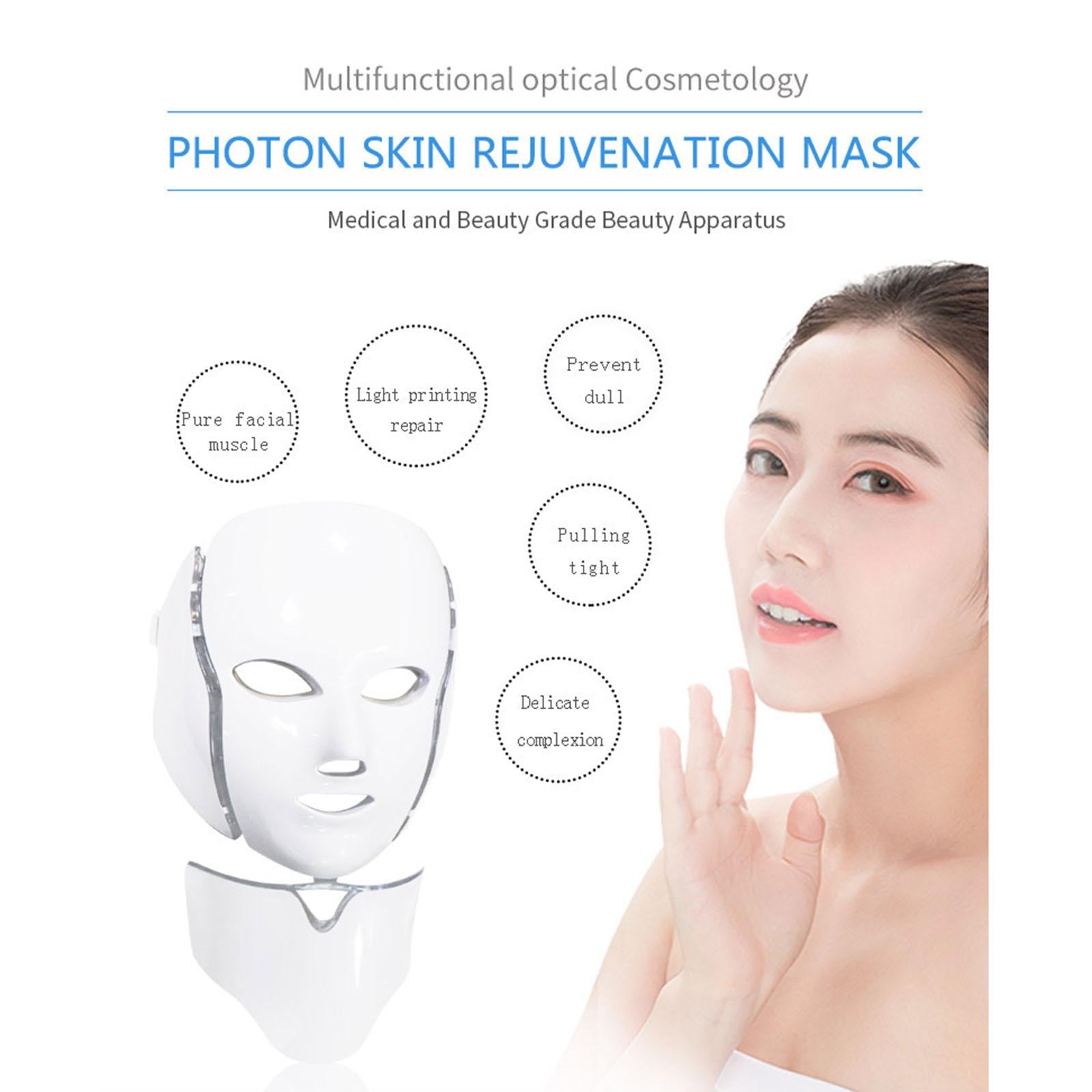 7 Colors LED Photon Face Neck Mask Skin Therapy Anti-Aging Device EU Plug