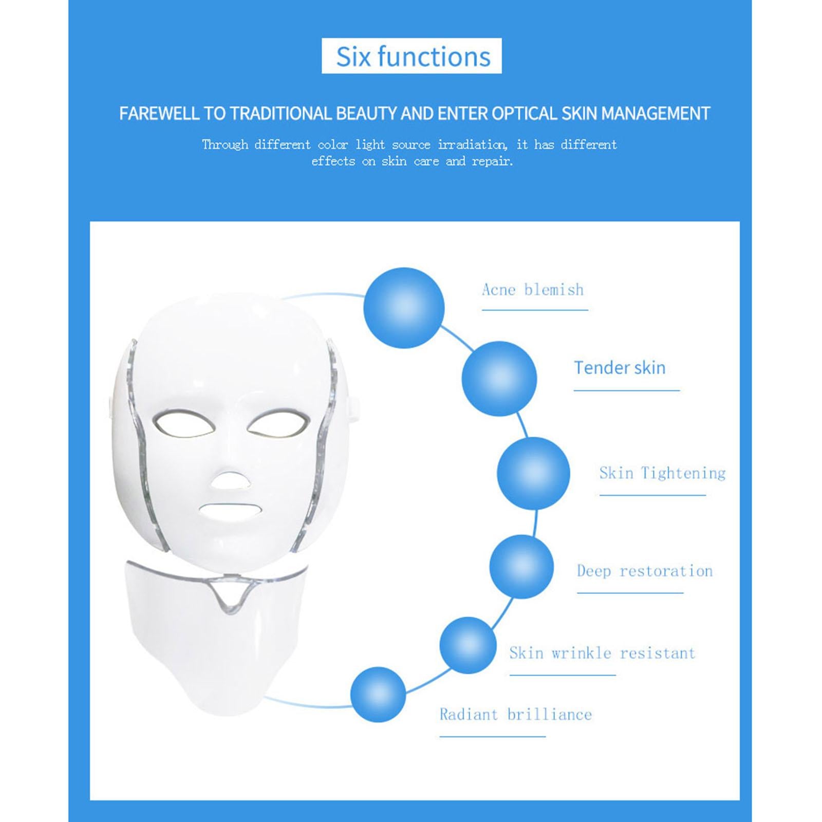 7 Colors LED Photon Face Neck Mask Skin Therapy Anti-Aging Device EU Plug