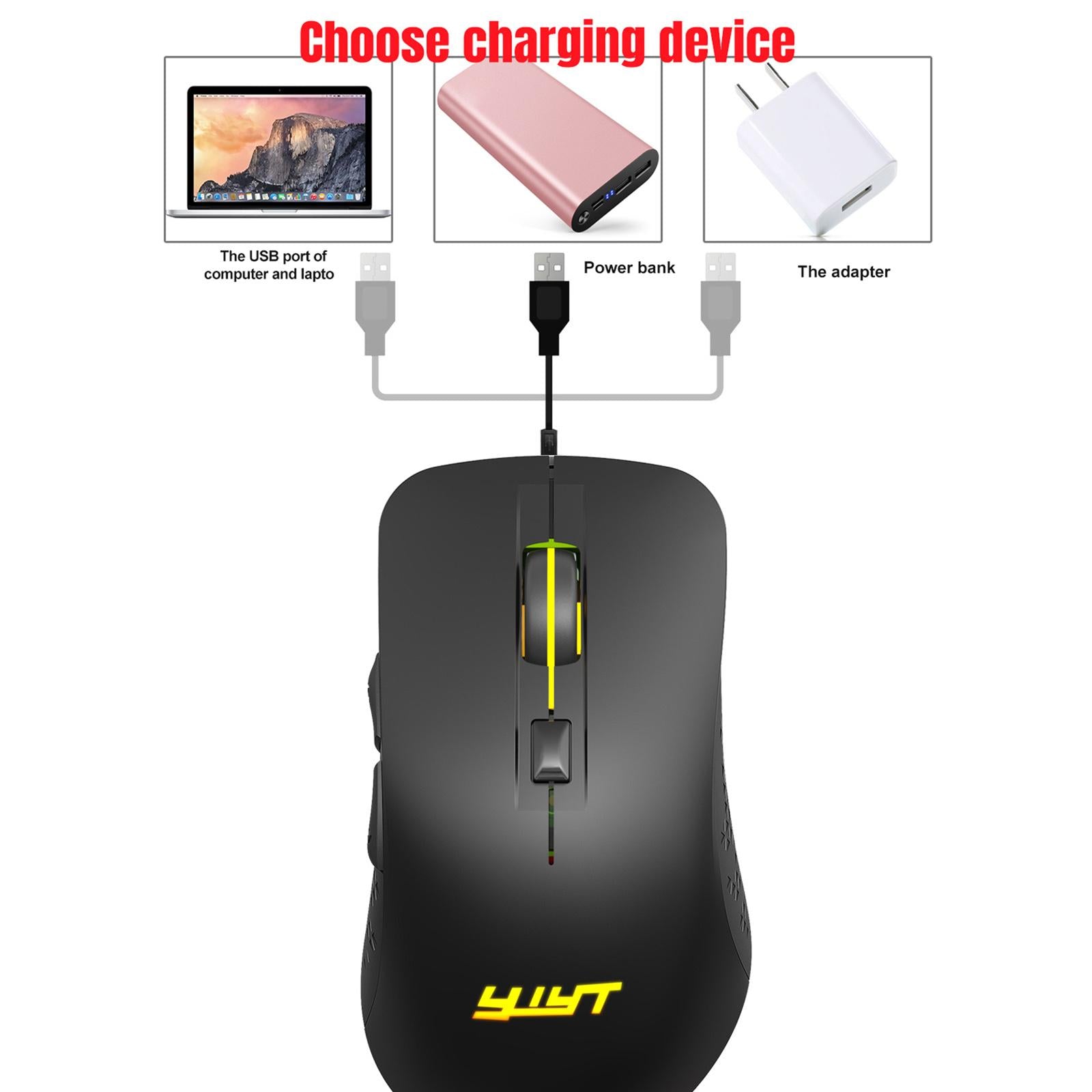 2.4G Bluetooth 5.1 Wireless Mouse for Laptop 3 Adjustable DPI 2400DPI Black