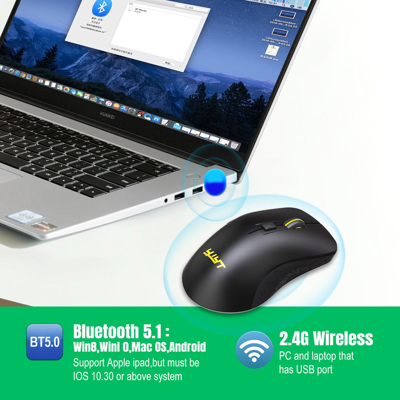 2.4G Bluetooth 5.1 Wireless Mouse for Laptop 3 Adjustable DPI 2400DPI Black