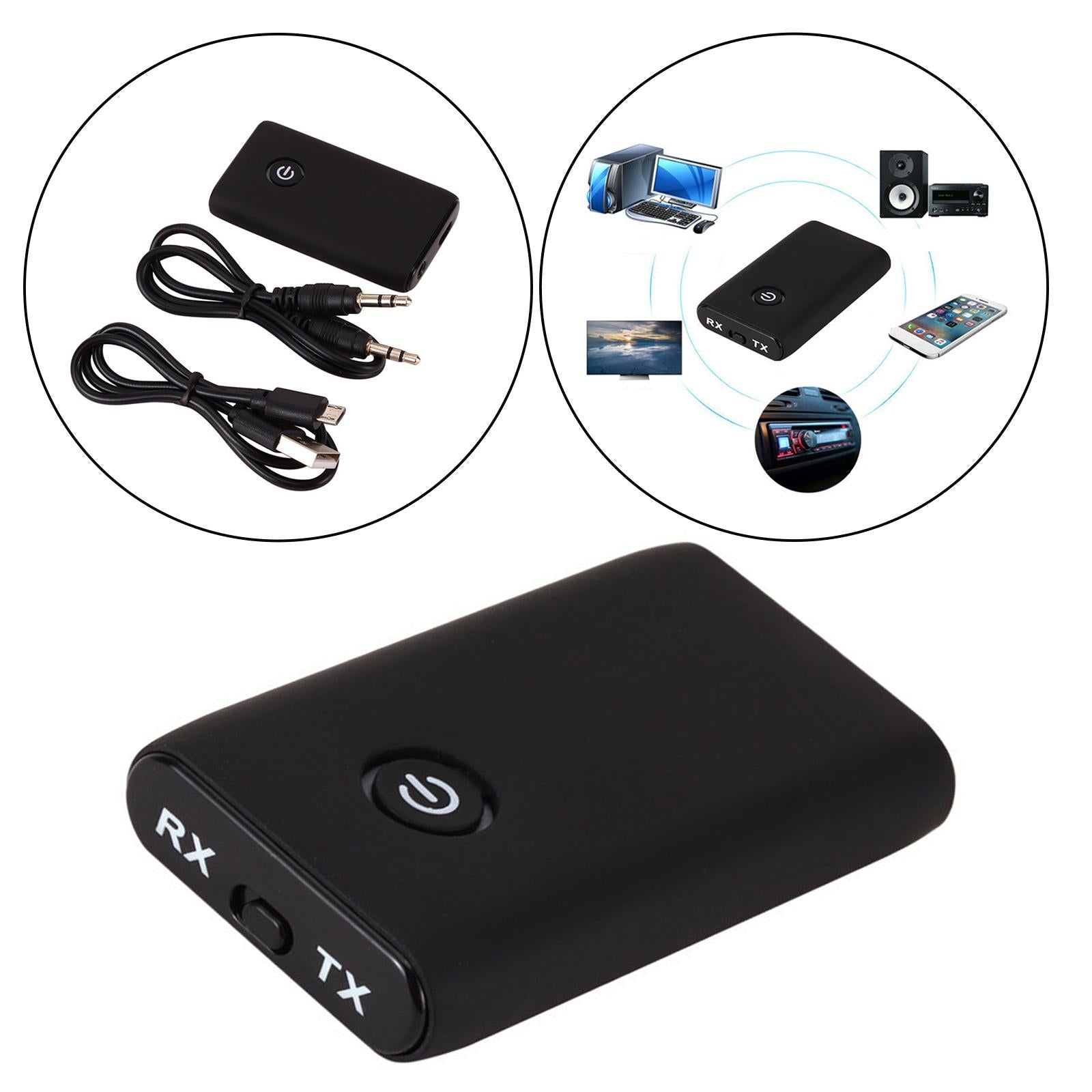 2in1 Bluetooth Transmitter Receiver 3.5mm AUX Adapter for TV PC Car Black