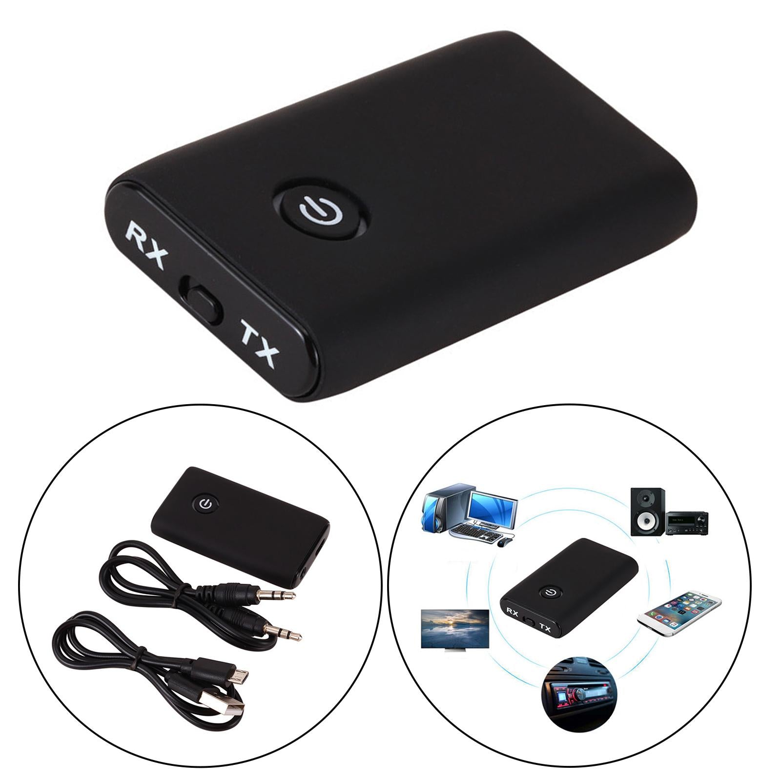 2in1 Bluetooth Transmitter Receiver 3.5mm AUX Adapter for TV PC Car Black