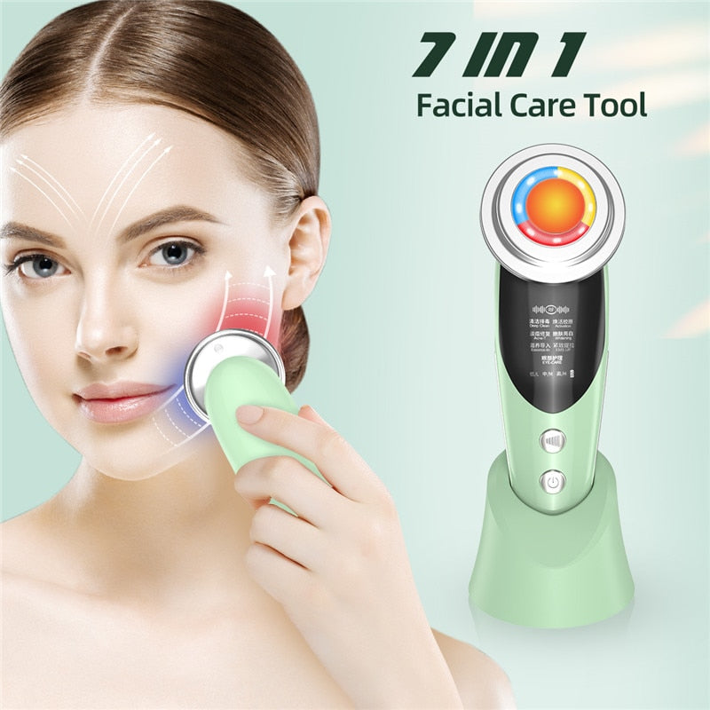 CkeyiN EMS Light Therapy Beauty Machine Facial Massager + Ultrasonic Skin Scrubber + Blackhead Remover + Nano Spray Face Steamer