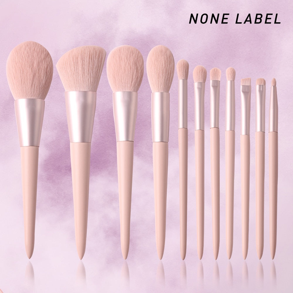 BEILI 10/11 pcs Pink Makeup Brushes Set Vegan Eyebrow Eyelash Powder Synthetic Hair Foundation Brush Make Up Tools For Women