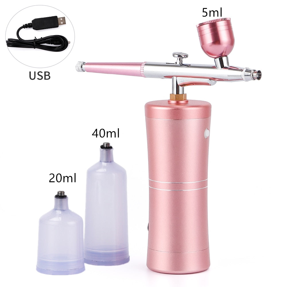 Top 0.4mm Pink Mini Air Compressor Kit Air-Brush Paint Spray Gun Airbrush For Nail Art Tattoo Craft Cake Nano Fog Mist Sprayer