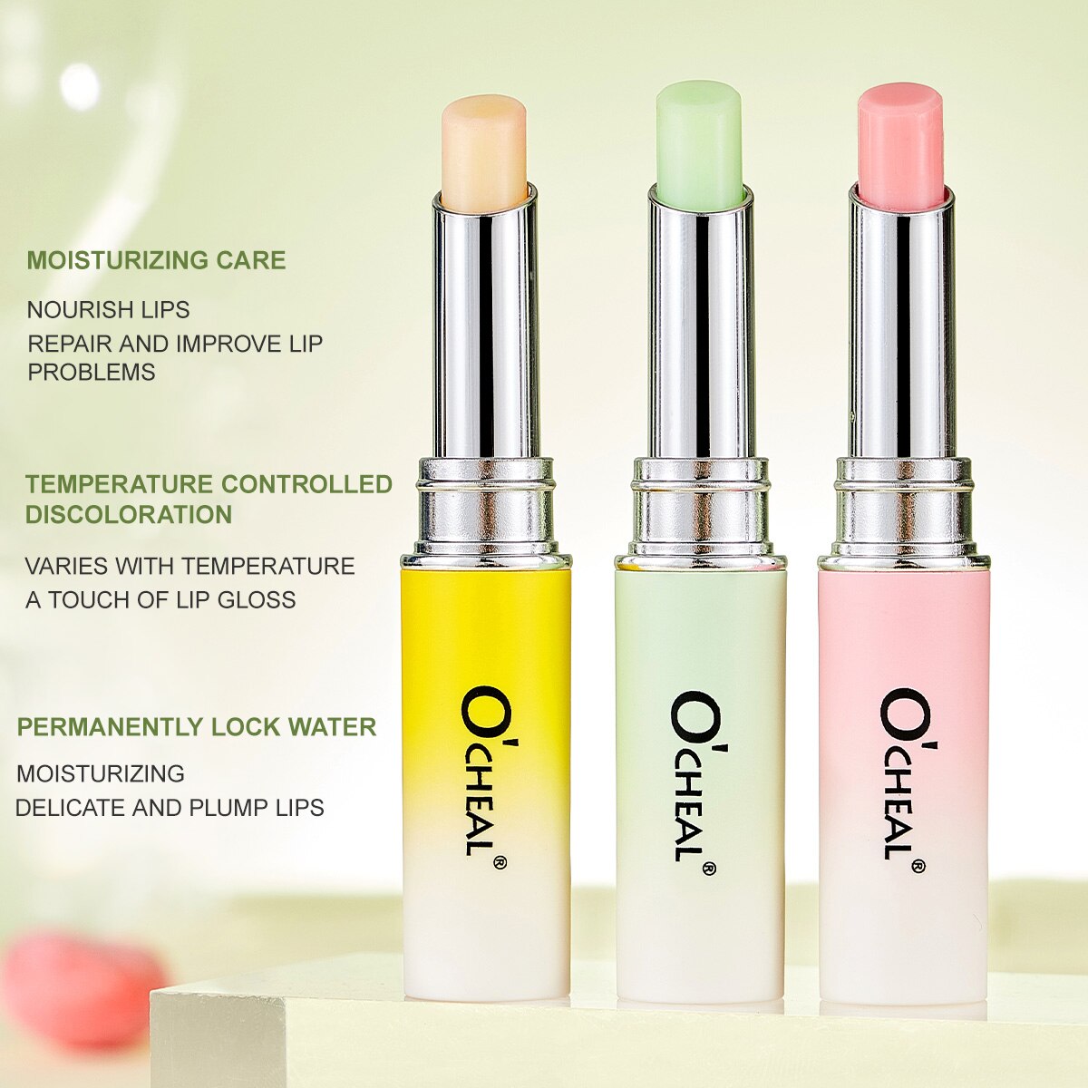 OCHEAL 3 Pcs Moisture Lip Balm Long Lasting Moisturizing Temperature Change Lipstick Anti Aging Repair Lips Mask Casual Type