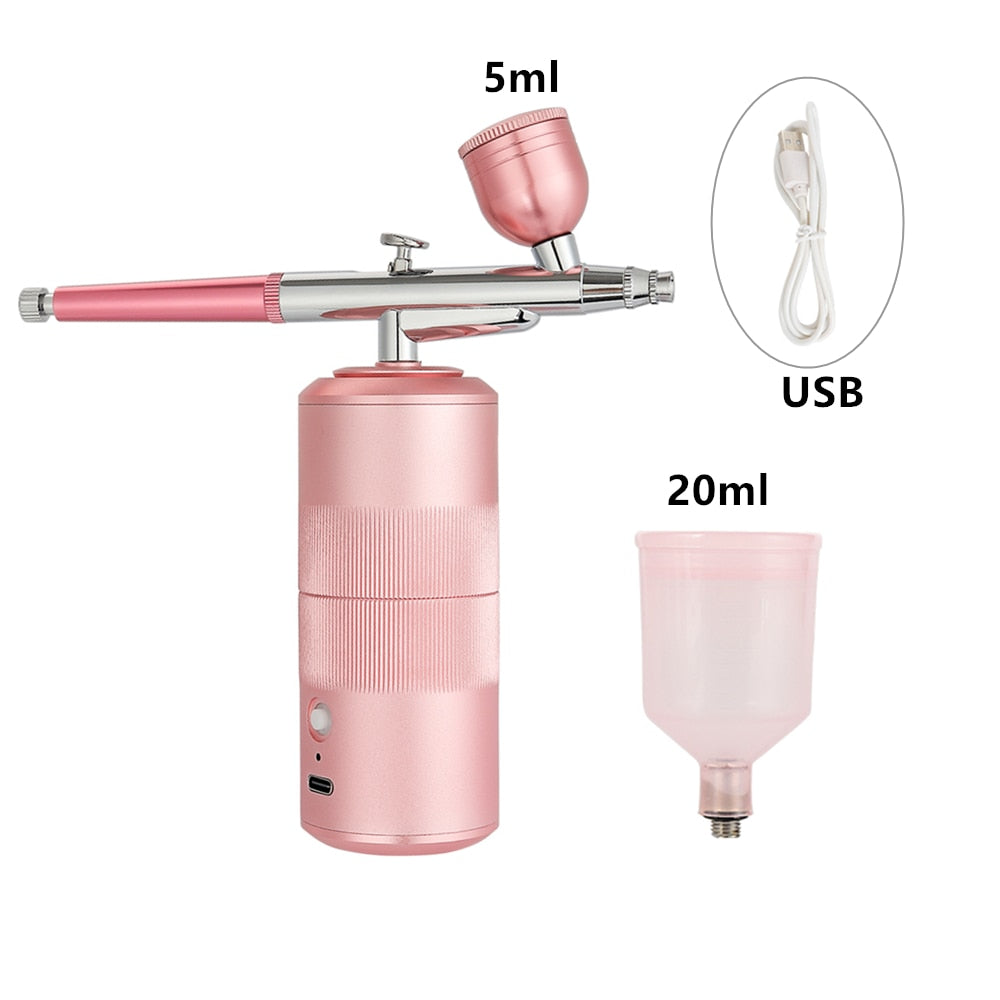 Top 0.4mm Pink Mini Air Compressor Kit Air-Brush Paint Spray Gun Airbrush For Nail Art Tattoo Craft Cake Nano Fog Mist Sprayer