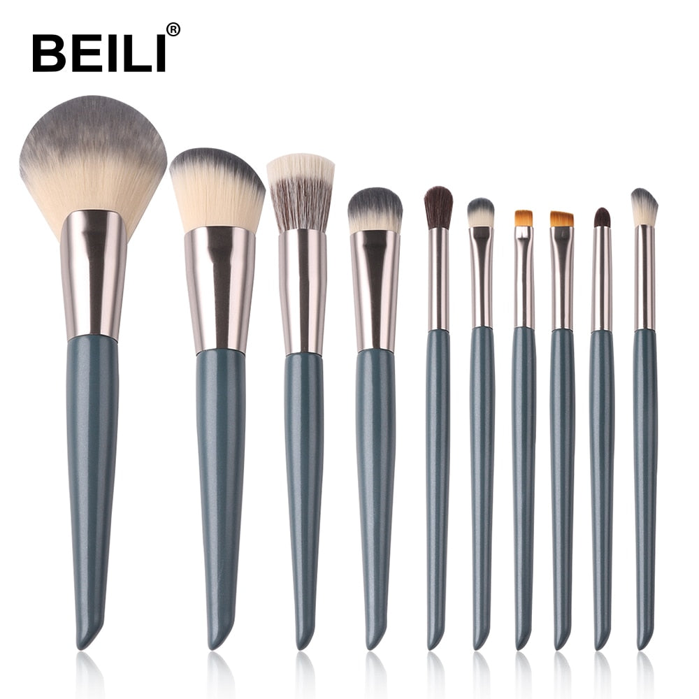 BEILI 10/11 pcs Pink Makeup Brushes Set Vegan Eyebrow Eyelash Powder Synthetic Hair Foundation Brush Make Up Tools For Women