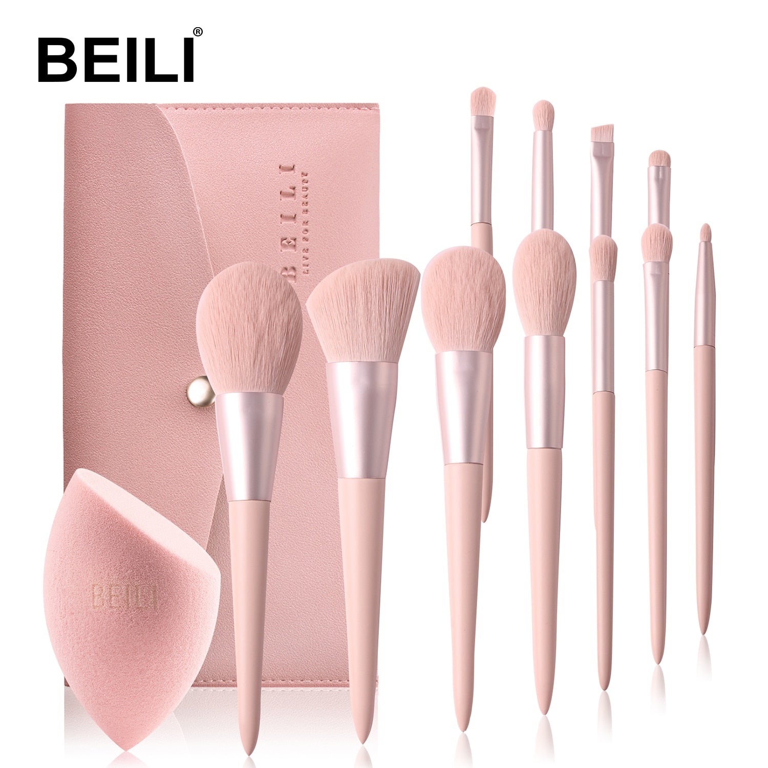 BEILI 10/11 pcs Pink Makeup Brushes Set Vegan Eyebrow Eyelash Powder Synthetic Hair Foundation Brush Make Up Tools For Women