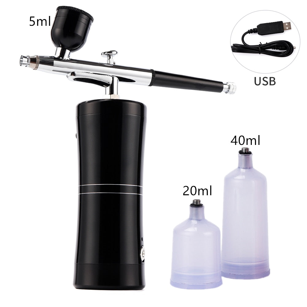 Top 0.4mm Pink Mini Air Compressor Kit Air-Brush Paint Spray Gun Airbrush For Nail Art Tattoo Craft Cake Nano Fog Mist Sprayer